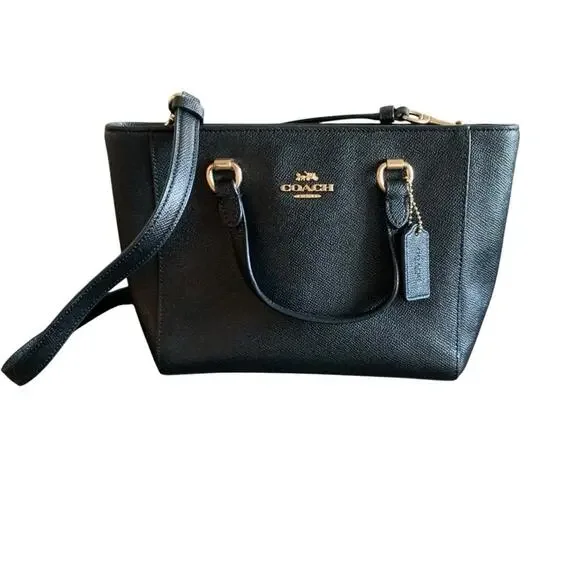 Coach Alice Crossgrain Leather Satchel Crossbody Bag Zip Up Double Handles Black - Picture 5 of 13